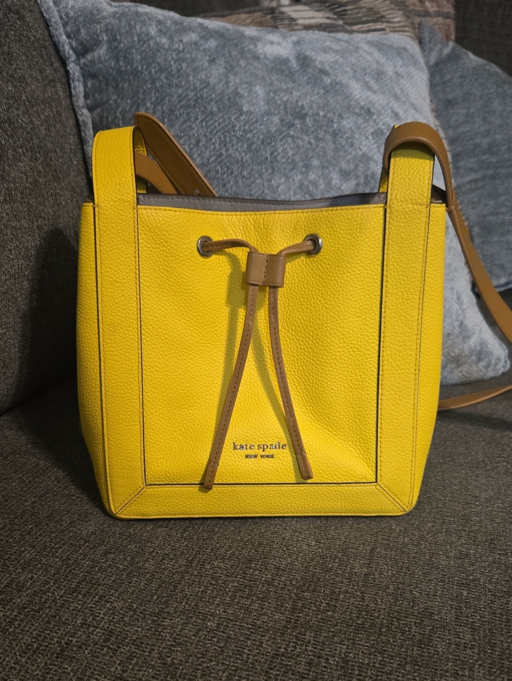 Kate Spade Grab Small Bucket Bag Yellow leather drawstring shoulder strap